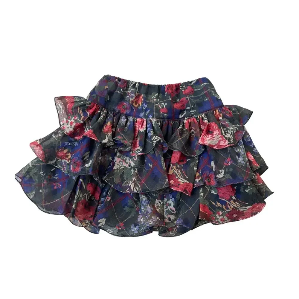 Ralph Lauren Floral Plaid Printed Tiered Skirt Kids Sz 3/3T